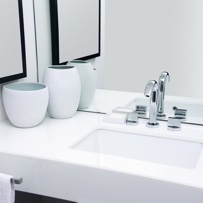 High Angle View Of Sink Against Mirror In Bathroom