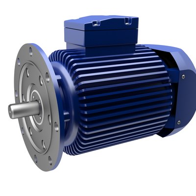 A blue and silver electric motor on a white background