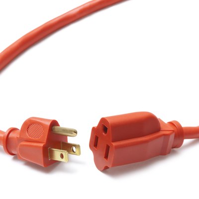 Both ends of an orange power cable