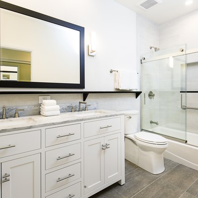 Contemporary Bathroom Design with Vanity and Shower Bathtub