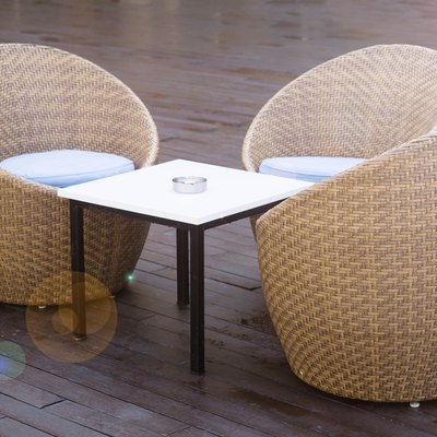 Outdoor furniture on wood resort terrace