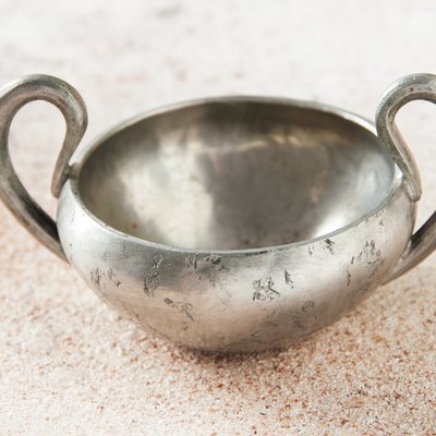 Vintage pewter gray sugar bowl