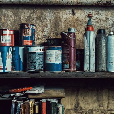 paint cans on the shelves