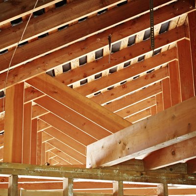 Roof support beams in home under construction