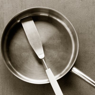 empty stainless steel frying pan and spatula