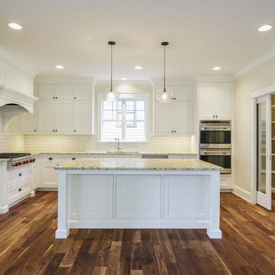 Island and counters in luxury kitchen