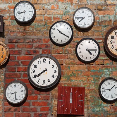 Old clocks  on brick wall