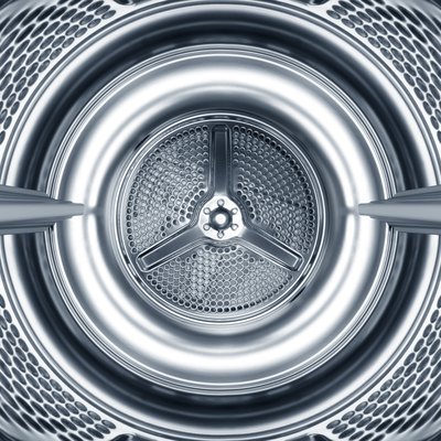 Inside the steel drum of a washing machine