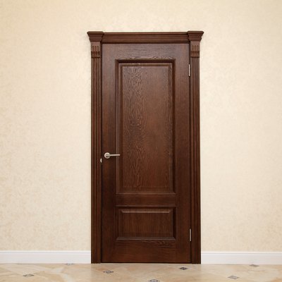 empty beige room interior with brown wooden door