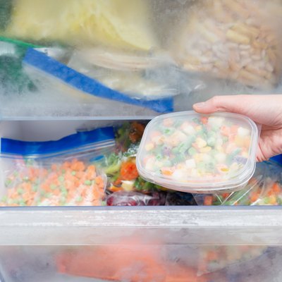 Frozen vegetables in a plastic bag. Healthy food storage concept.