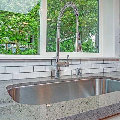 Kitchen interior with focus on undermount sink.