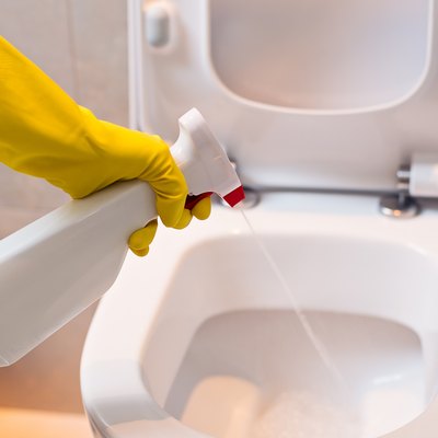 cleaning toilet with spray antibacterial detergent