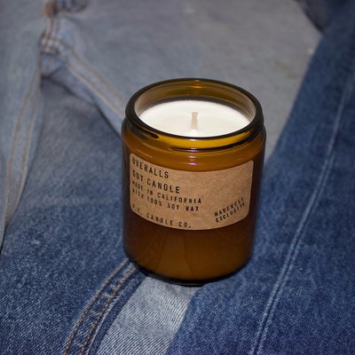 candle on denim