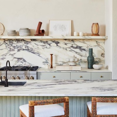 kitchen with marble backsplash