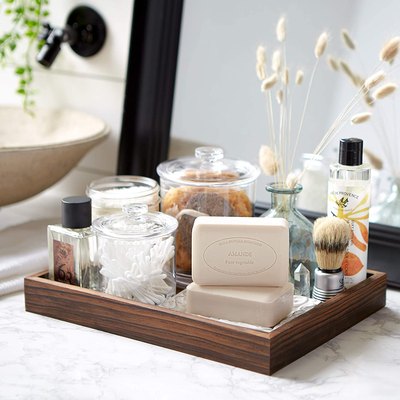 bathroom cart with soap and other toiletries