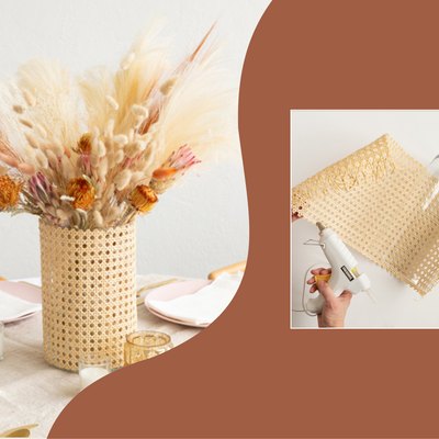 Cane vase with dried flowers DIY