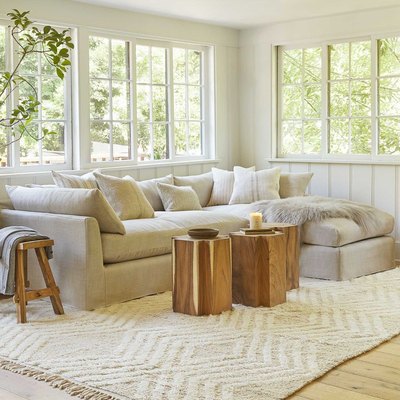 living room with geometric rug