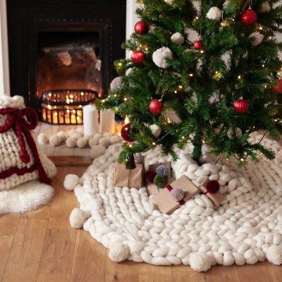 tree with knitted tree skirt