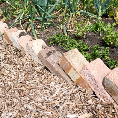 Re-used house bricks forming the edge of a garden planter