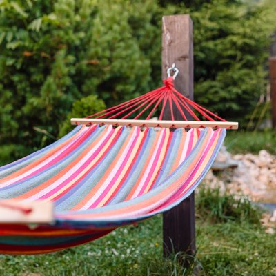 Close-Up Of Hammock Against Trees In Yard
