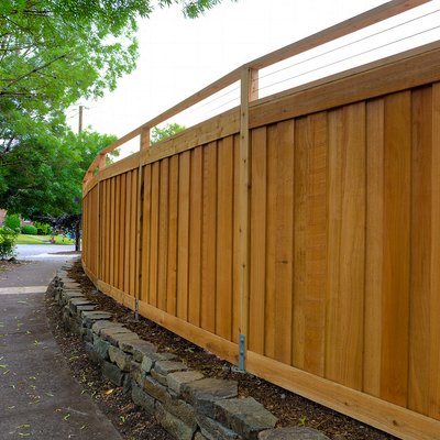 New Cedar Wood Fence around house backyard landscaping