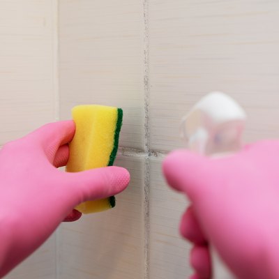 Cleaning dirty tile and removing mold from grout.