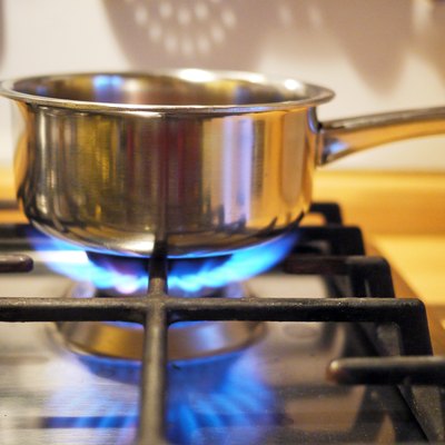 Stainless steel pan on gas stove