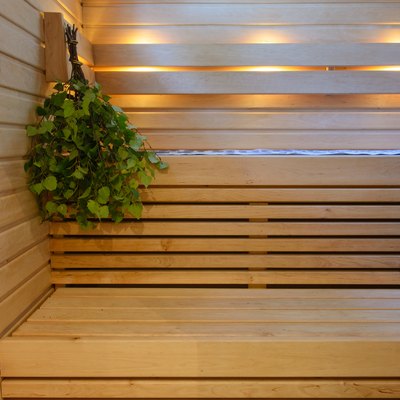 Modern wooden Finnish sauna interior