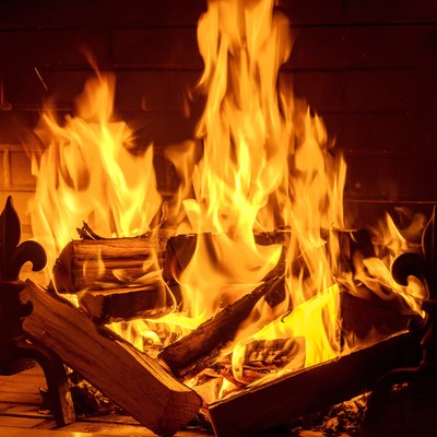Burning fireplace