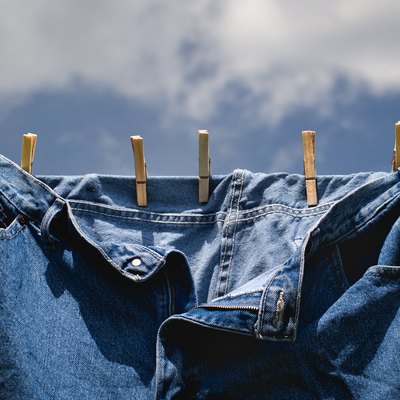 Blue jeans on clothes line.