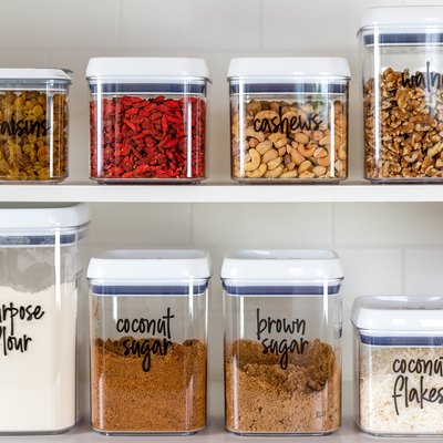 Neatly organized transparent canisters for baking ingredients