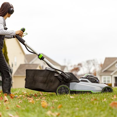Mowing grass in late autumn.