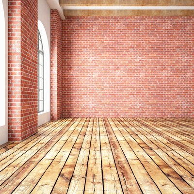 Empty Room With Brick Wall And Wood Floor