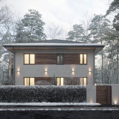 Luxurious style house on a cold winter day in 3d