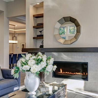 Chic living room filled with gas fireplace