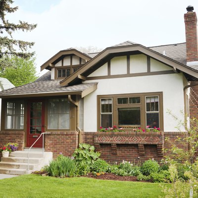 Arts and Crafts Bungalow Residential House Exterior Facade, Lawn, Garden