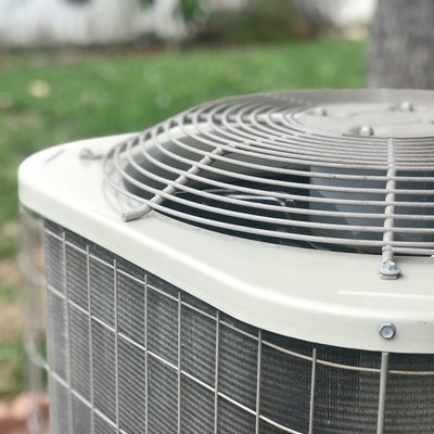 Close up of a residential air conditioning unit