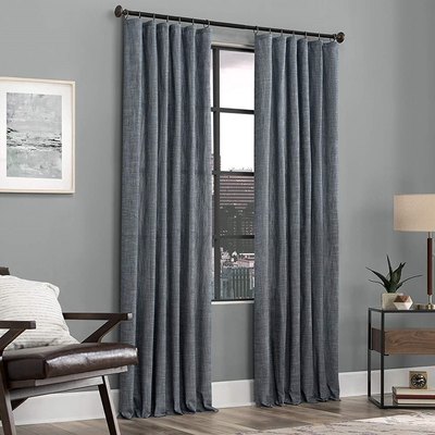 Scott Living Delton Stonewashed Cotton Semi-Sheer Ring Top Curtain Panels in Gray Living Room With Brown and Beige Accents