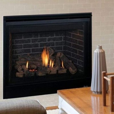 Gas or propane fireplace insert in living room.