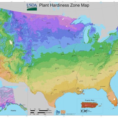 A map of all the USDA plant hardiness zones