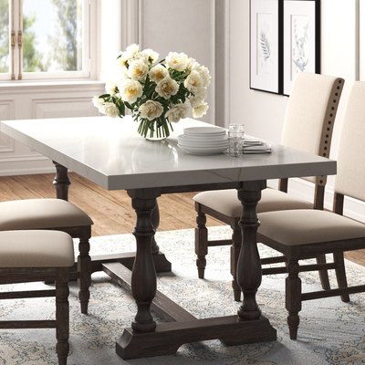 Concert 72'' Marble-Topped Trestle Dining Table