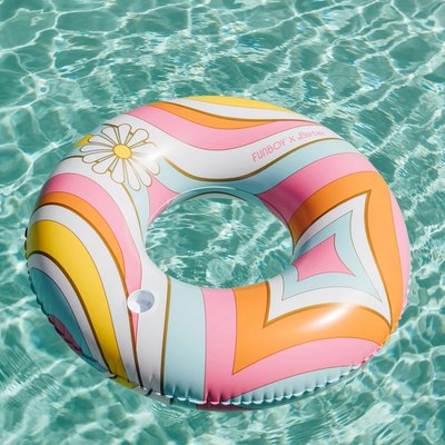 A colorful pool float in a swimming pool