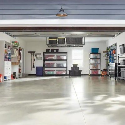 Clean, well-organized garage.