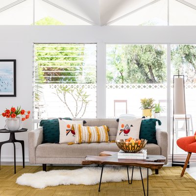 bright boho styled living room