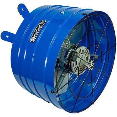 A blue QuietCool attic fan