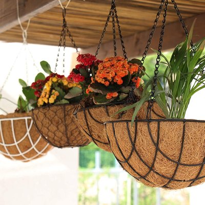 Metal Hanging Planter Baskets With Natural Coconut Coir Liners