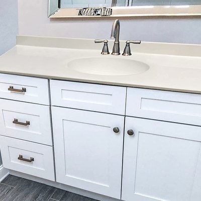 Cultured Marble Vanity Top With Integrated Oval Bowl, White on White