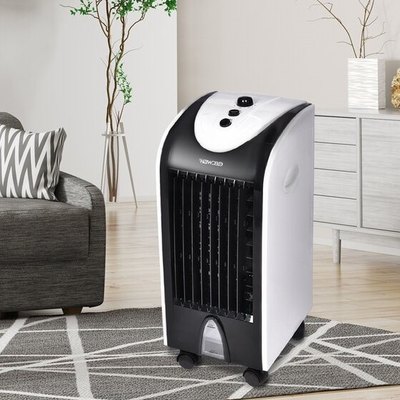 Portable evaporative cooler in living room