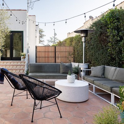eco-friendly patio with string lights