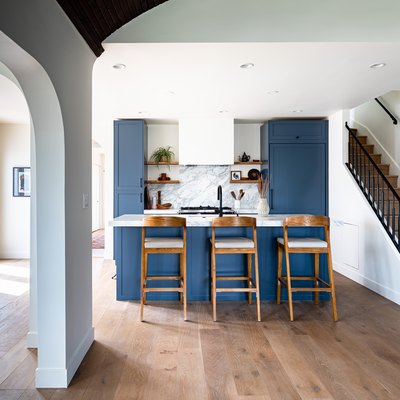 hardwood floor around kitchen and stairs